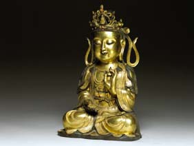 Appraisal: LARGE GILT BRONZE BODHISATTVA Very finely cast Chinese Ming-style Buddha