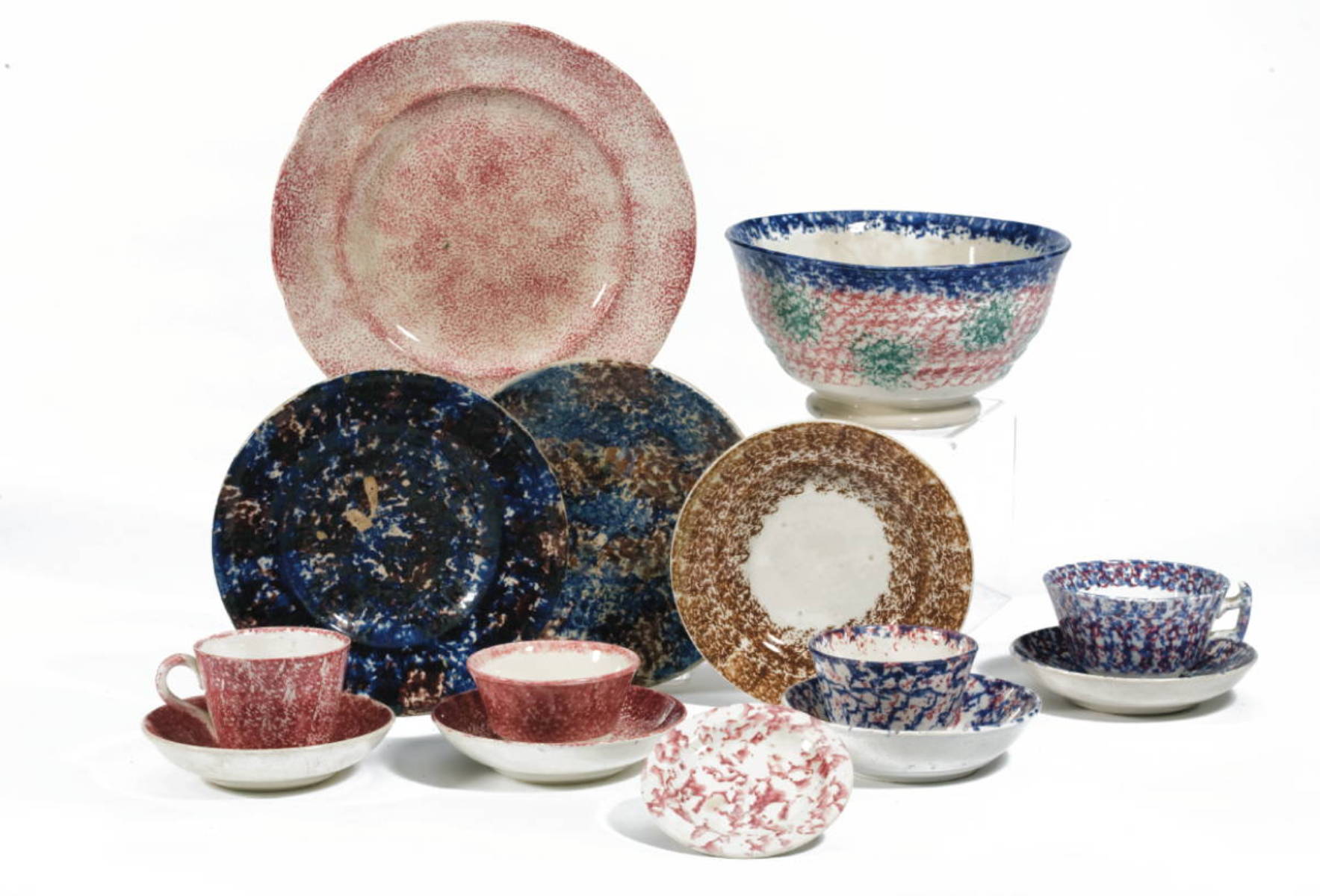 Appraisal: GROUP OF STAFFORDSHIRE SPATTERWARE WARES CIRCA - Comprising a bowl