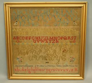 Appraisal: Antique Alphabet Sampler alphabets including c Antique Alphabet Sampler alphabets