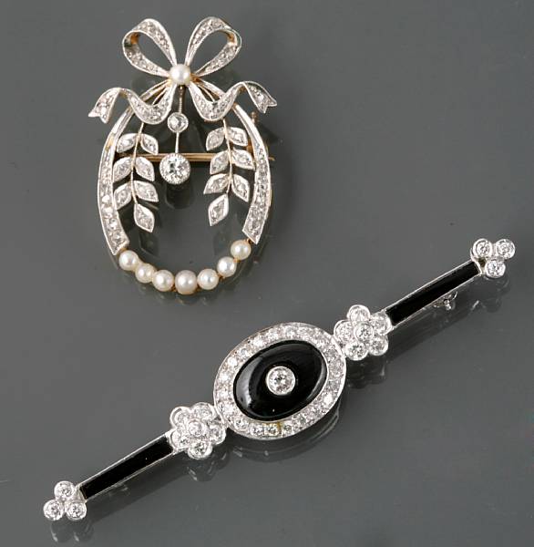 Appraisal: A collection of two diamond seed pearl and k gold