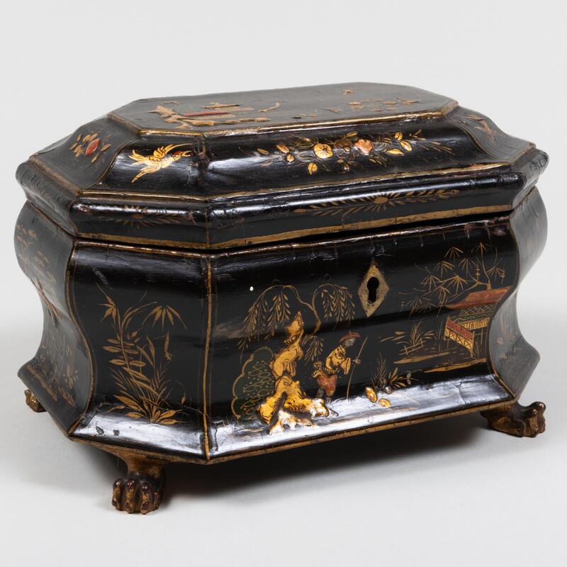 Appraisal: Chinoiserie Lacquer Table Box with Paw Feet x x in