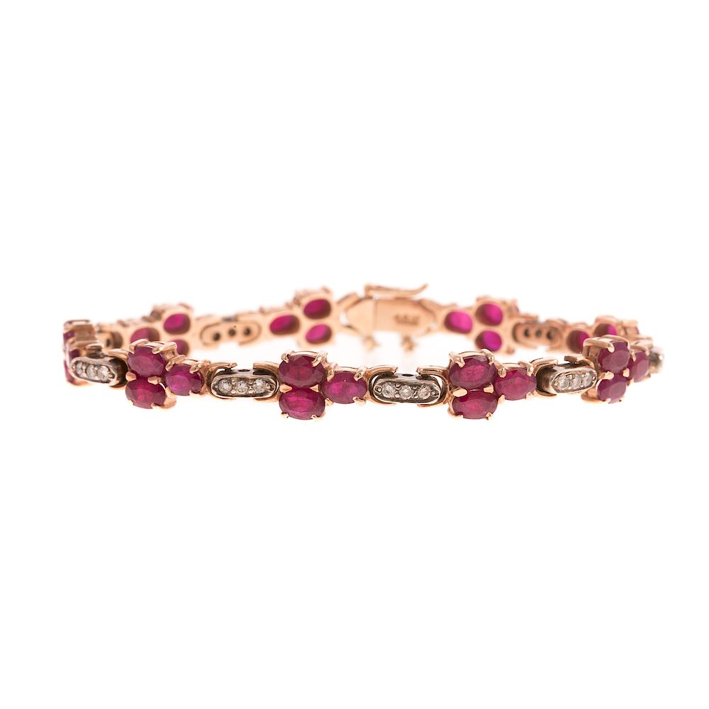 Appraisal: A Vintage Ruby Diamond Link Bracelet in K K rose