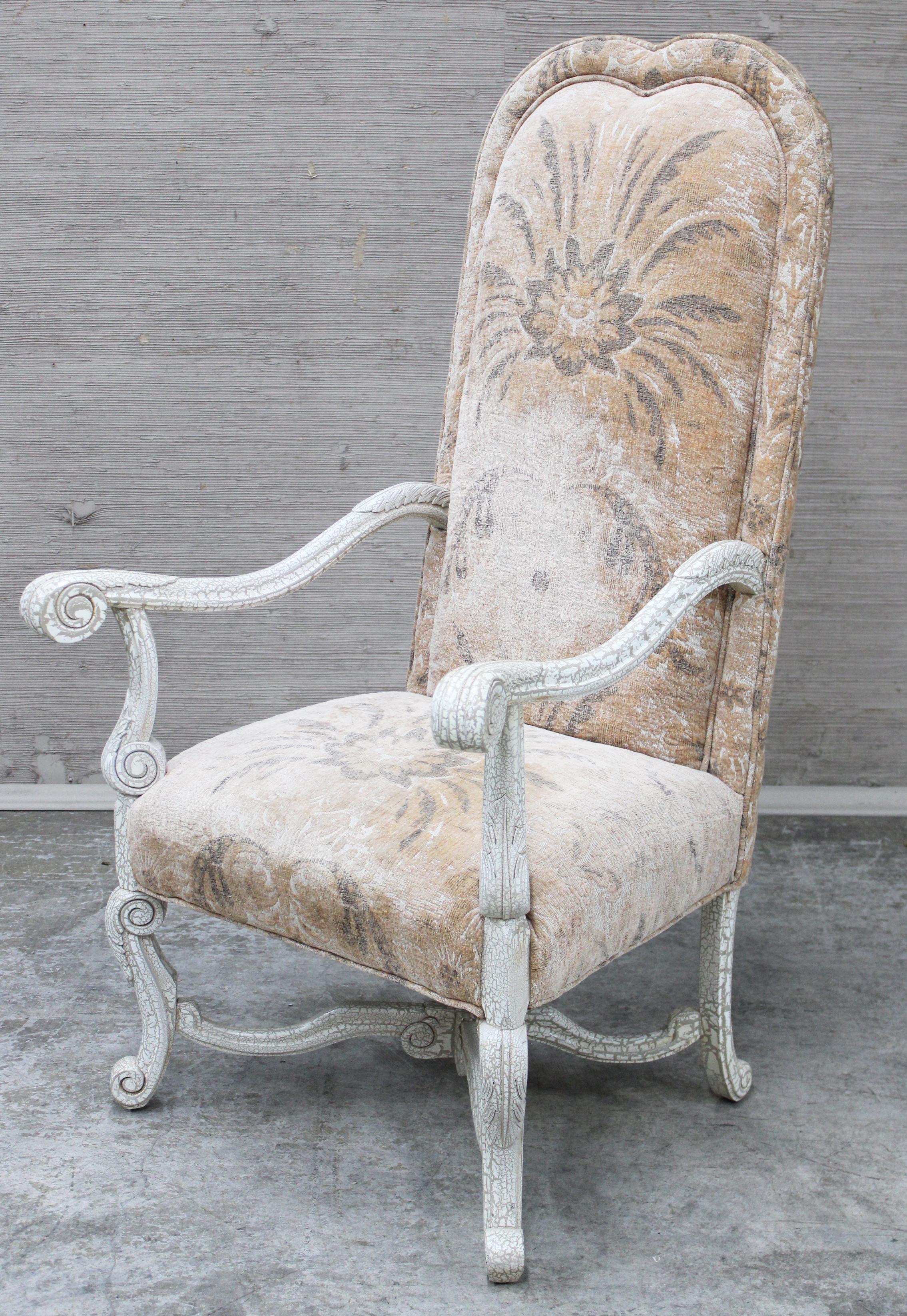 Appraisal: FRENCH STYLE SCROLL ARM HIGH BACK ARM CHAIR French sytle