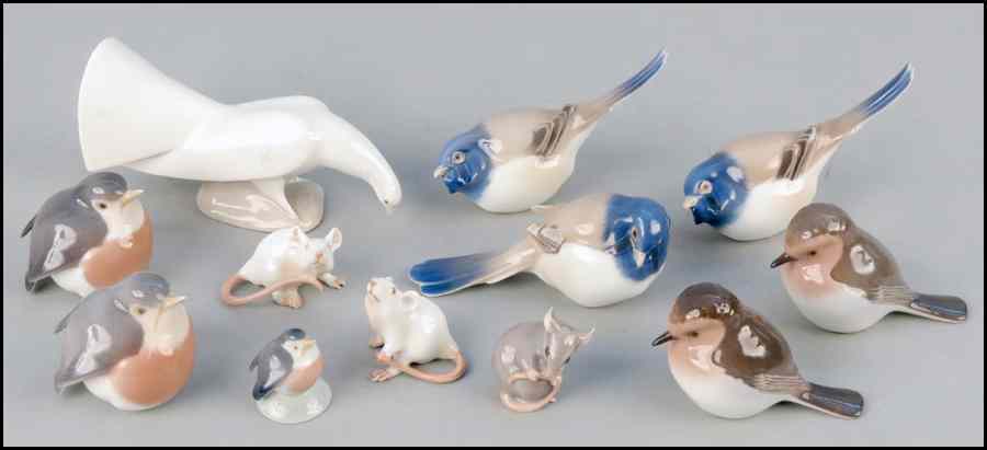 Appraisal: FIVE BING GRONDAHL PORCELAIN BIRDS Together with three Royal Copenhagen