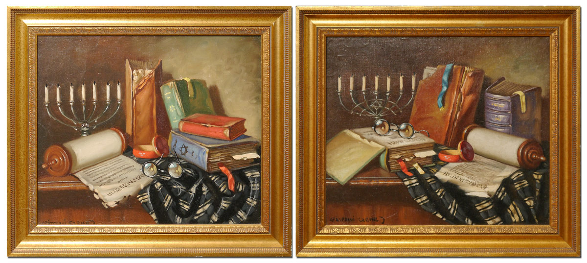 Appraisal: APATFALVI Janos Czene Hungarian - Still Life with spectacles menorah