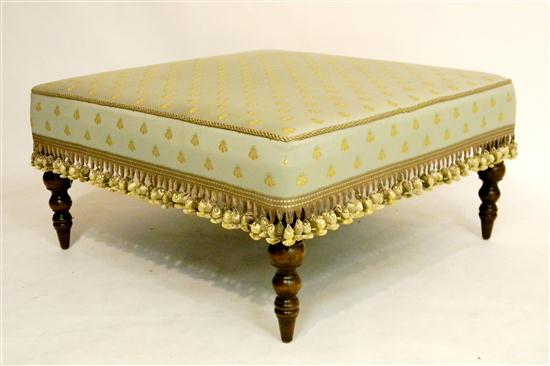 Appraisal: Ottoman pale green with gold bee upholstery fringed skirt braid