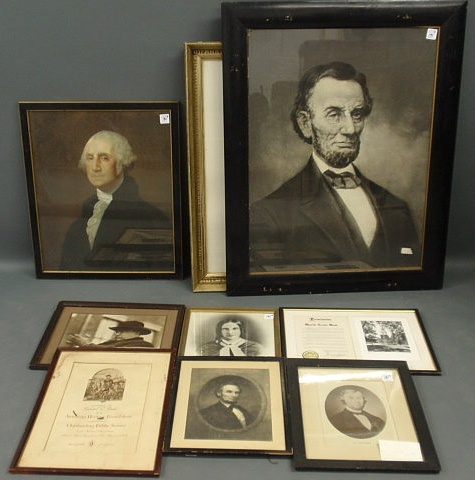 Appraisal: Nine framed photo prints- Washington Lincoln Richard Bond T Roosevelt