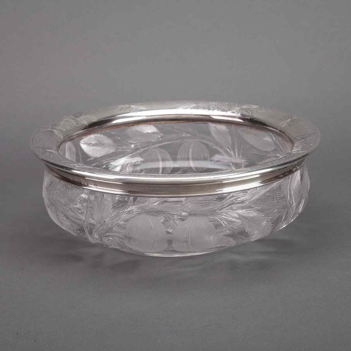 Appraisal: American Engraved Silver Mounted Etched and Cut Glass Bowl Gorham