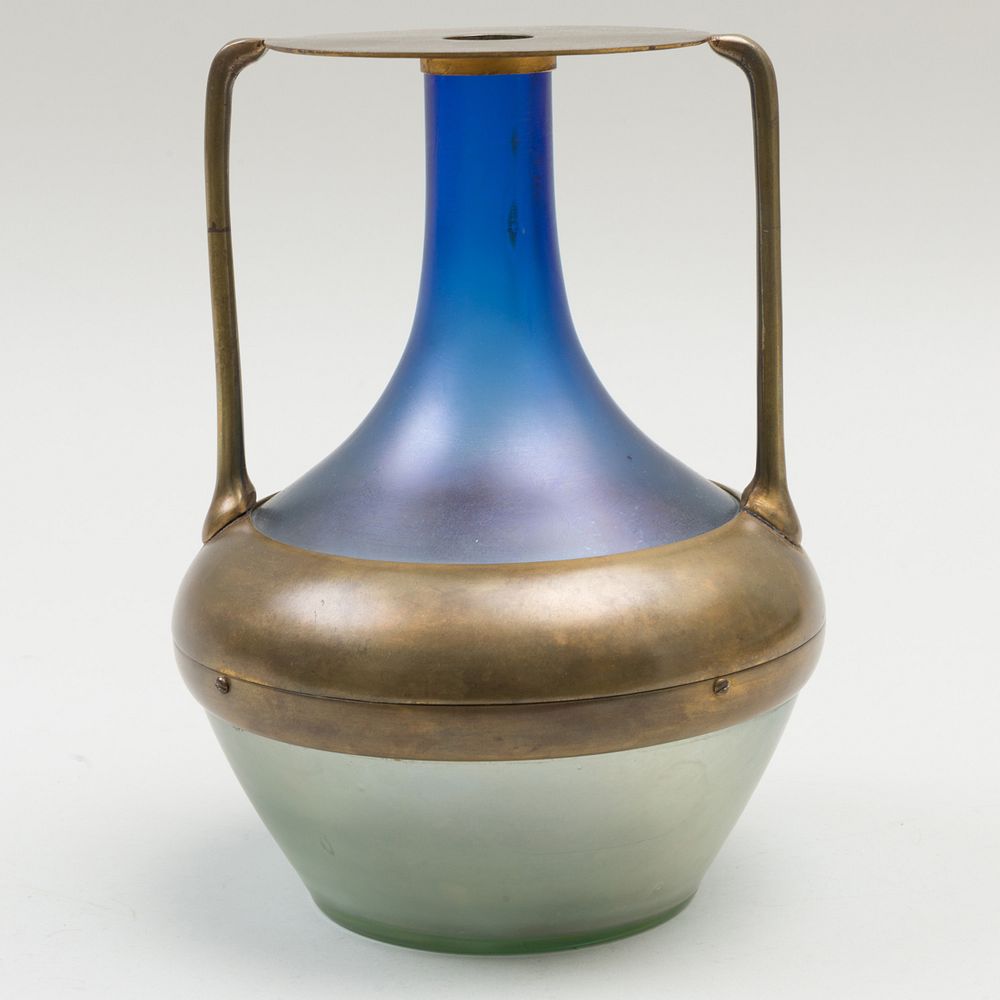 Appraisal: Koloman Moser Bronze-Mounted Iridescent Glass Vase in high Galerie Metropol