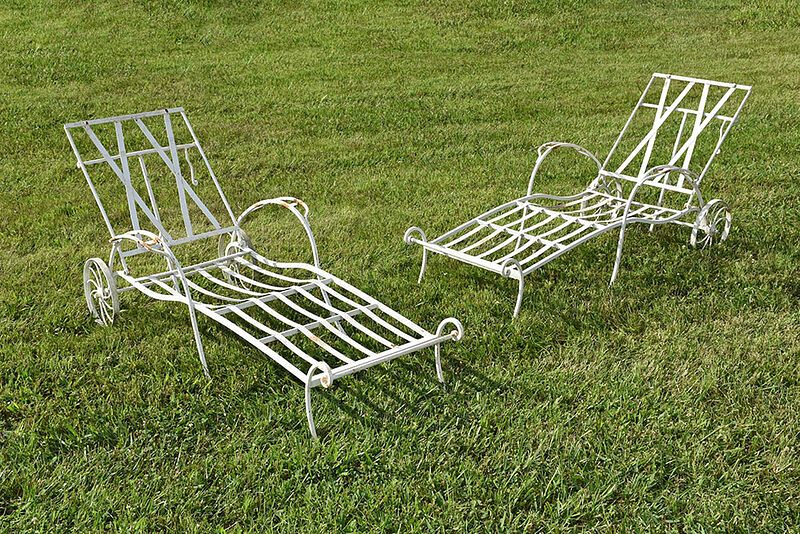 Appraisal: Two Wrought Iron Garden Chaises American or European mid- th