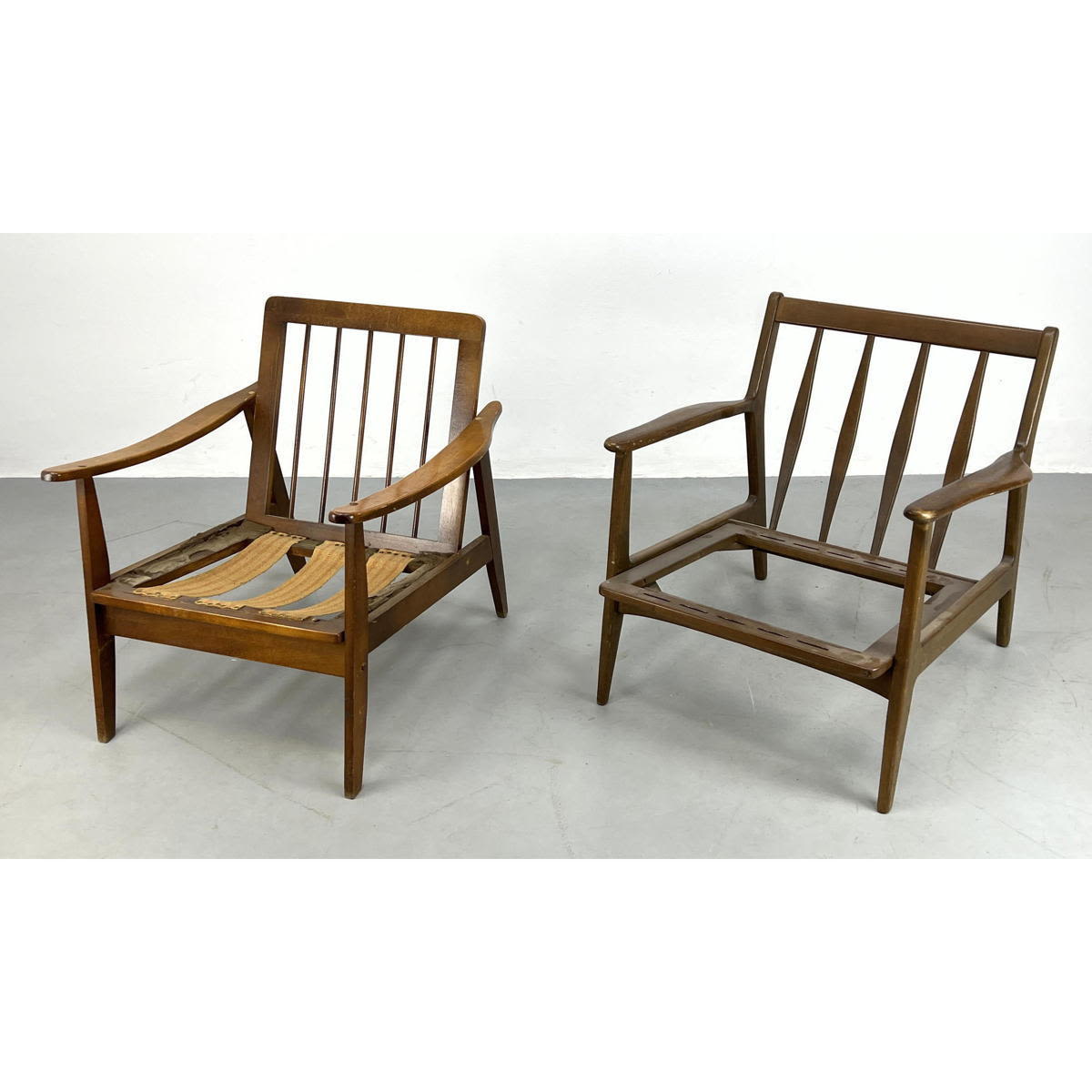 Appraisal: pc AS IS Modernist Lounge Chairs Frames Slat Backs Paddle