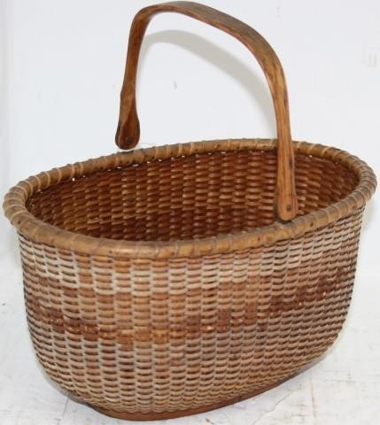 Appraisal: MID TH CENTURY NANTUCKET LIGHT SHIP BASKET WOODEN SWING HANDLE