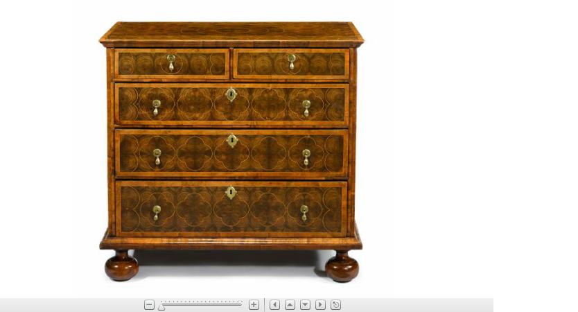 Appraisal: William Mary walnut and olive wood oyster veneer chest of