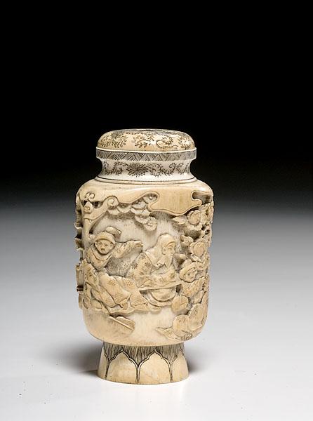 Appraisal: CARVED ASIAN IVORY JAR early th century in three parts