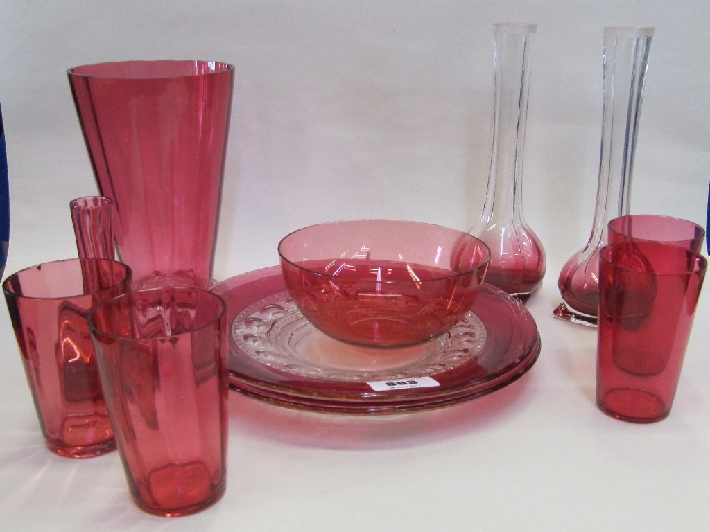 Appraisal: Quantity of cranberry glass including vases tumblers plates etc