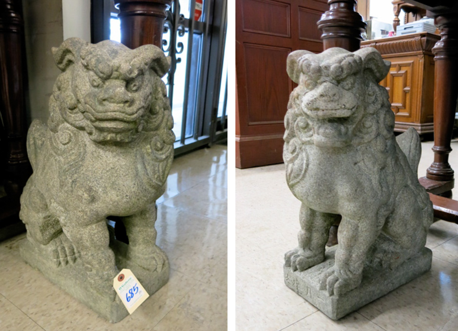 Appraisal: PAIR CHINESE CARVED GRANITE FOO LIONS each depicted in seated