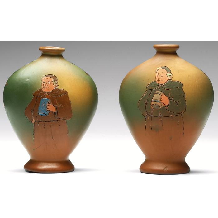 Appraisal: Weller Dickensware vase flask form with a portrait of a