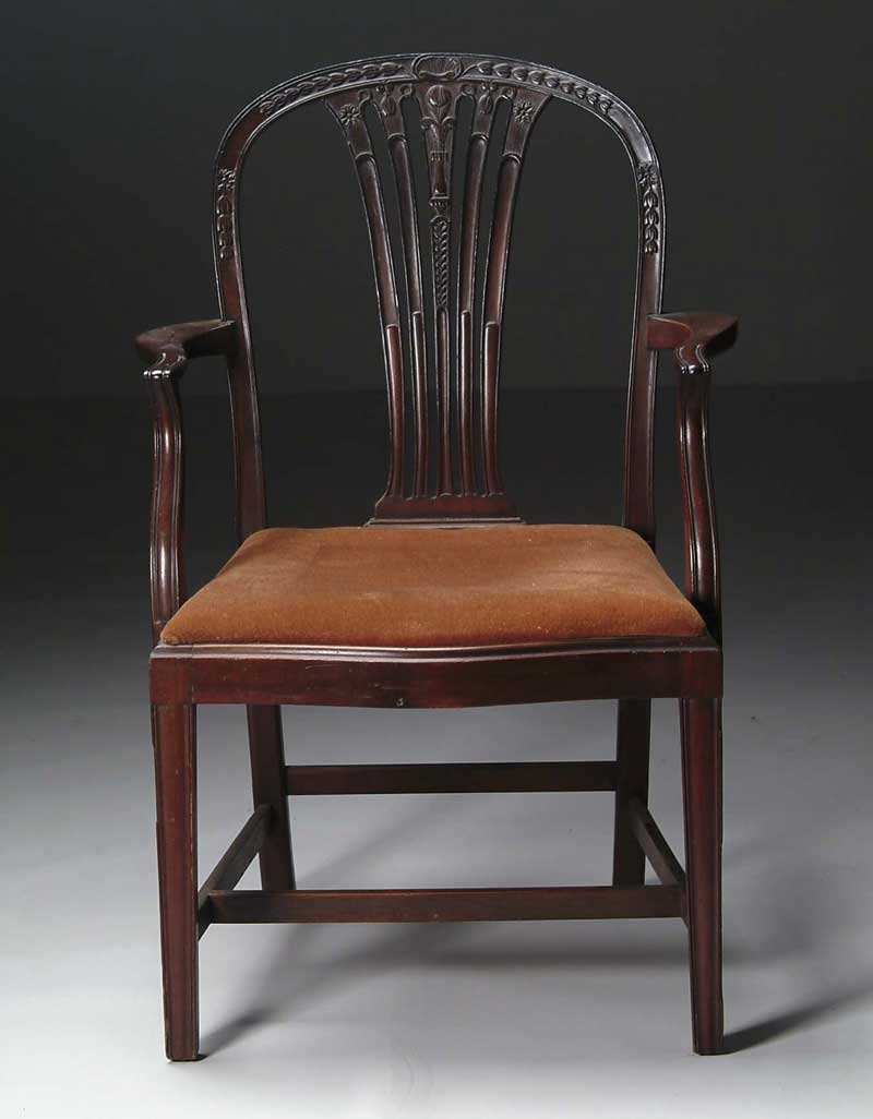 Appraisal: HEPPLEWHITE STYLE MAHOGANY ARMCHAIR The back with five curving slat