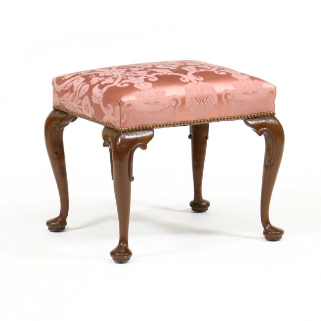 Appraisal: QUEEN ANNE STYLE MAHOGANY STOOL Late th century pink damask