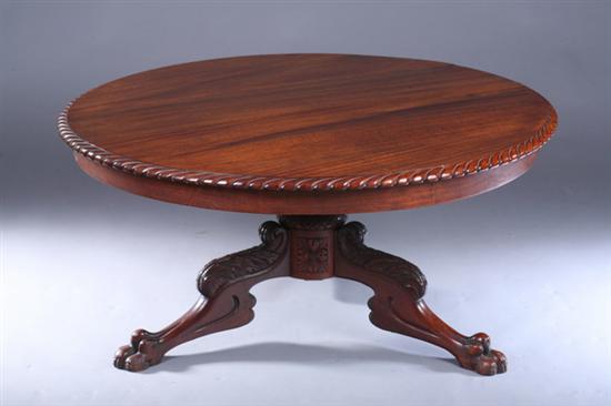 Appraisal: REGENCY CARVED MAHOGANY LOW TABLE th century Circular top with