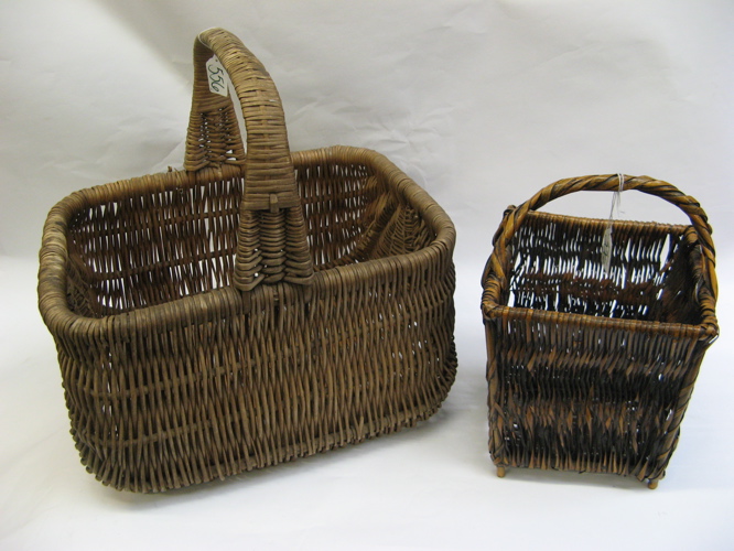 Appraisal: TWO HAND WOVEN GATHERING BASKETS The larger an American rectangular