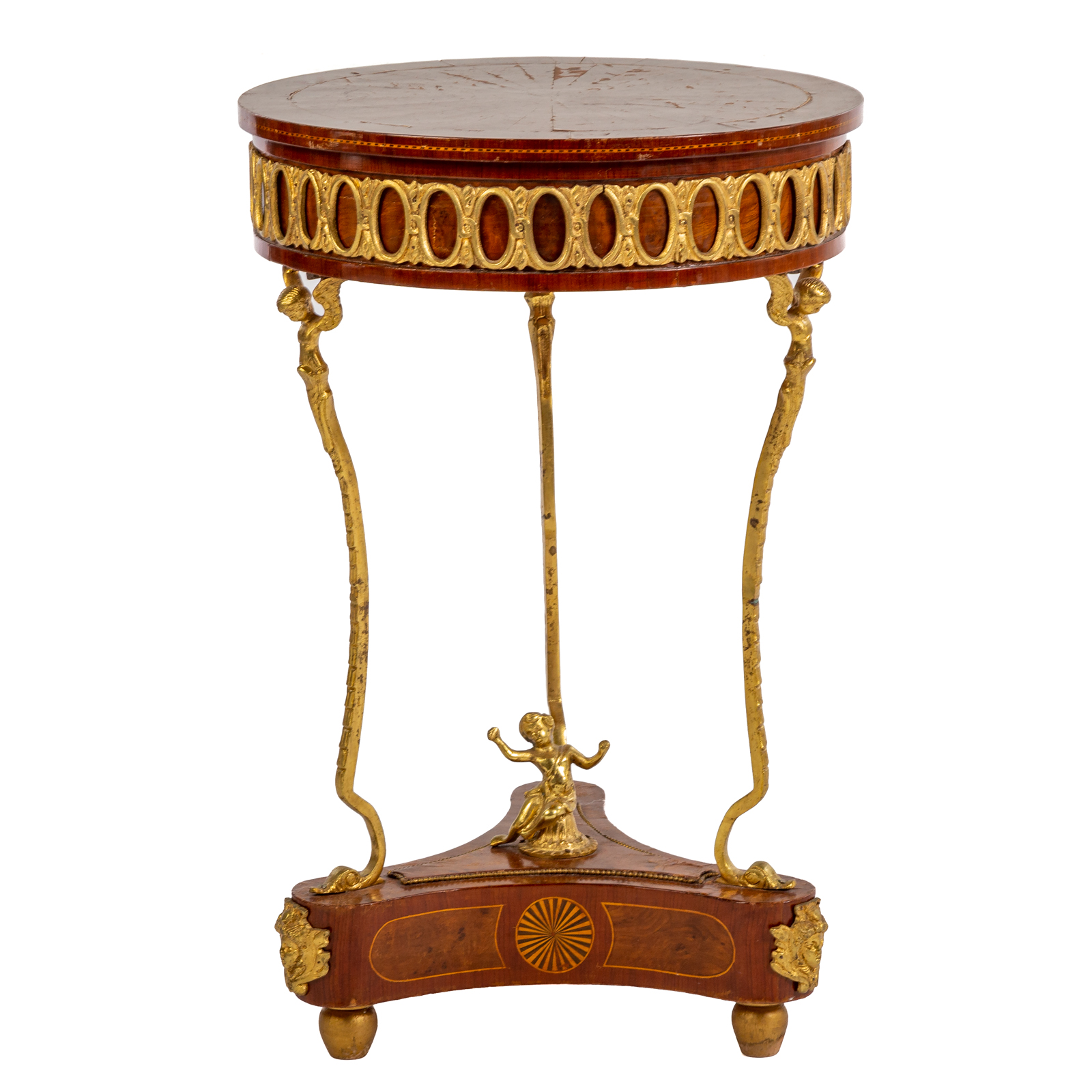 Appraisal: FRENCH EMPIRE STYLE LAMP TABLE th century circular top with