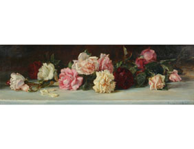 Appraisal: Floral spray with roses yard long type painting oil on