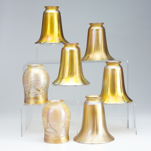 Appraisal: QUEZAL LUSTRE ART Seven lamp shades a pair of threaded