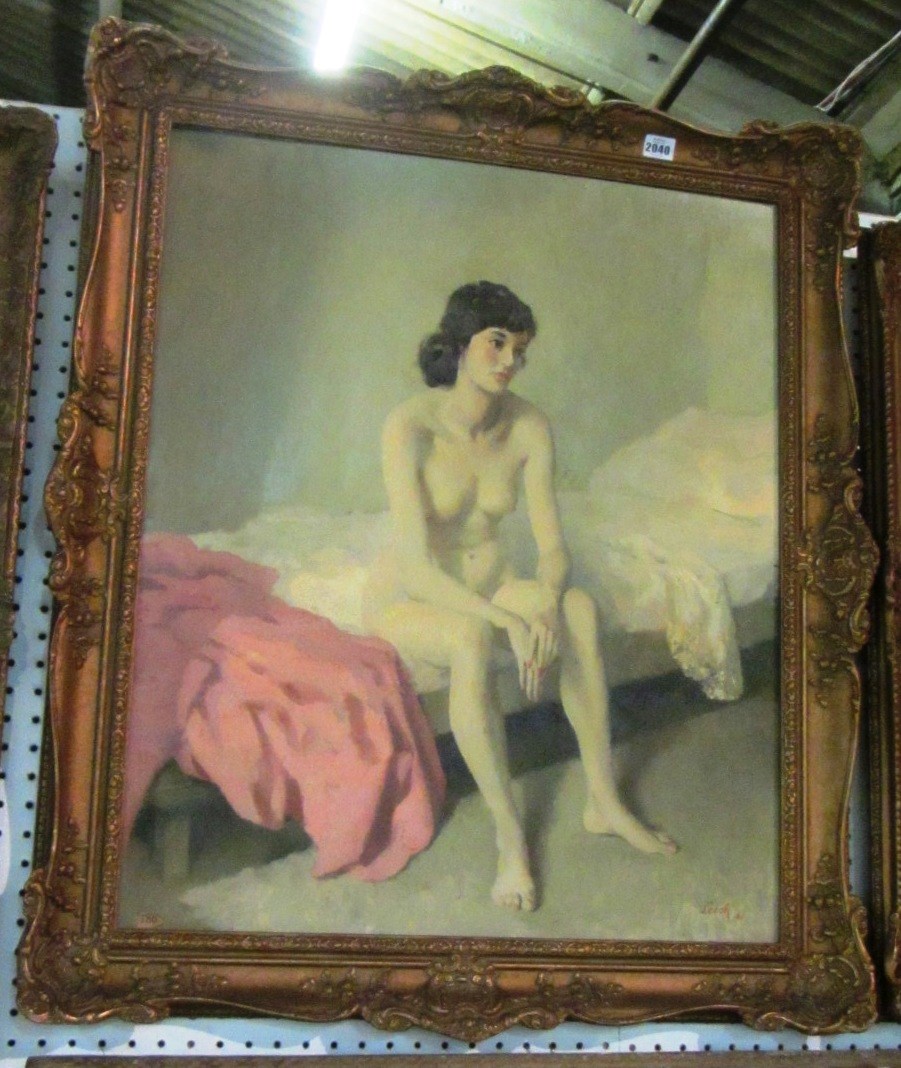 Appraisal: George William Leech th century Seated nude oil on board