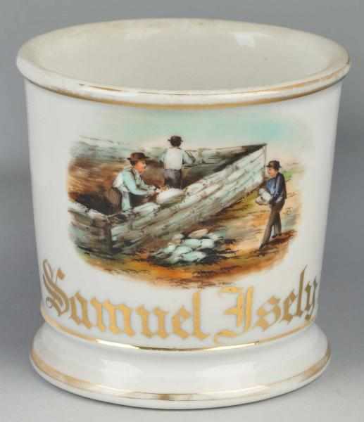 Appraisal: Masons Working on a Foundation Shaving Mug Description Gilt name