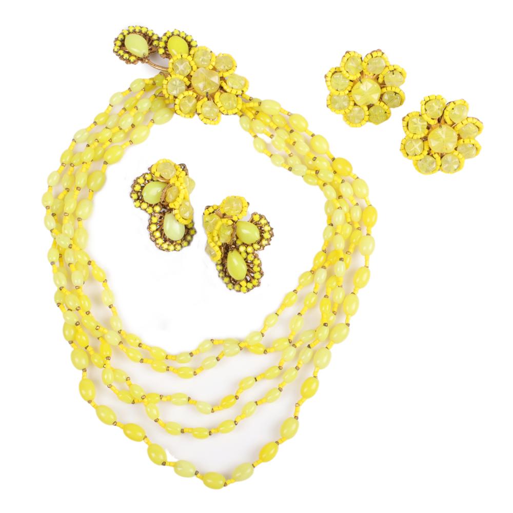 Appraisal: MIRIAM HASKELL YELLOW GLASS BEAD PC GROUP NECKLACE EARRING SET