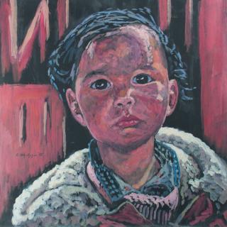 Appraisal: E Metzger Nepalese Child Portrait Oil on Panel Evelyn Metzger