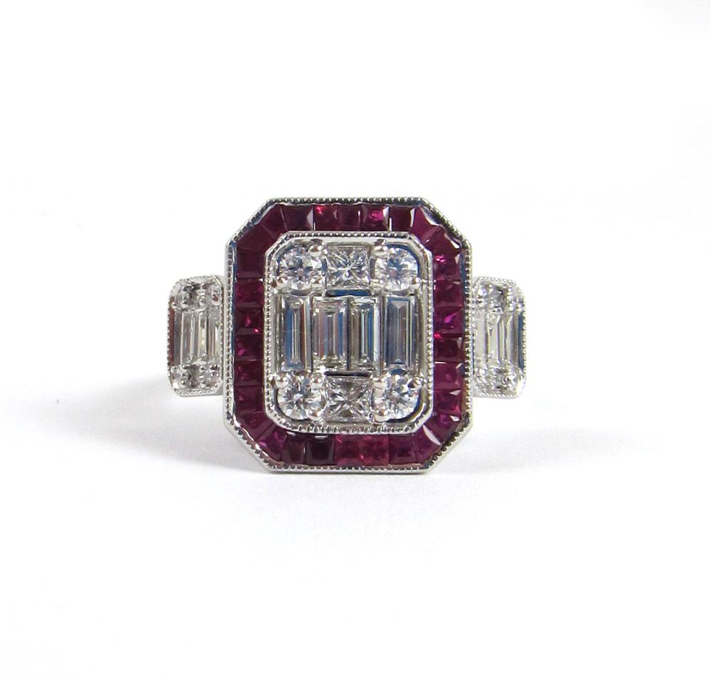 Appraisal: ART DECO DIAMOND RUBY AND EIGHTEEN KARAT GOLD RING The