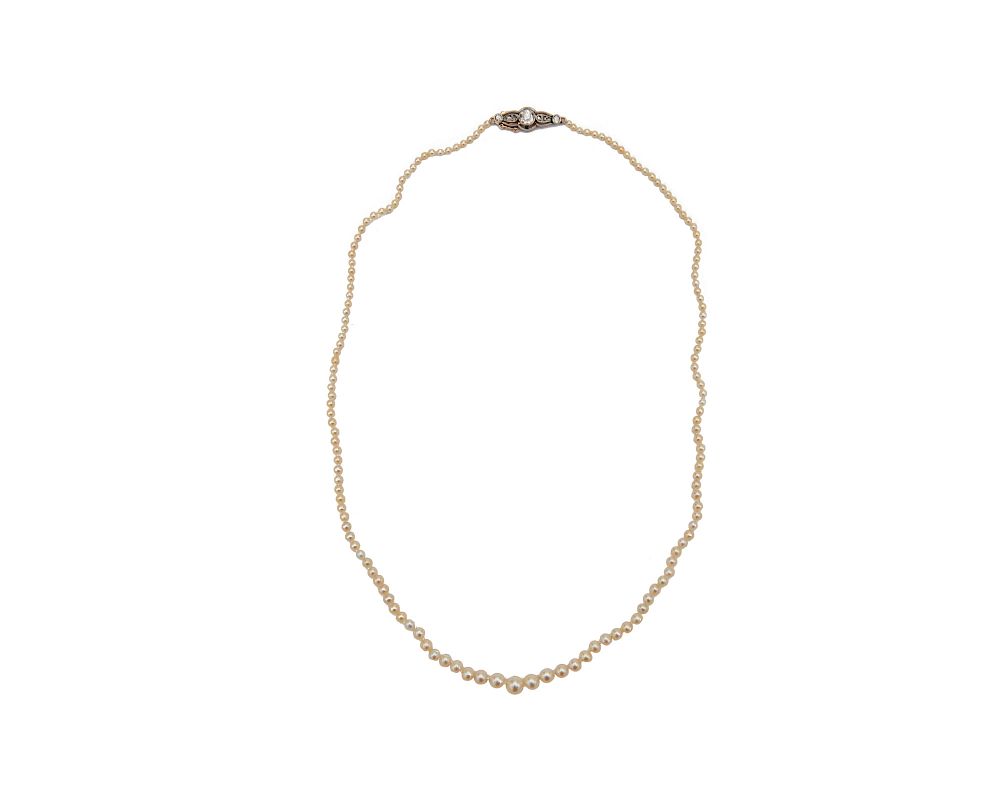 Appraisal: Pearl Necklace with Gold Platinum and Diamond Clasp Pearl Necklace