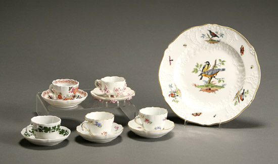 Appraisal: Group of Five Meissen Demitasse Cups and Saucers and an