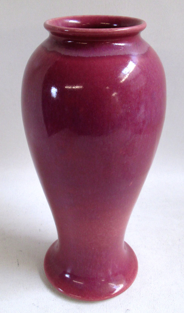 Appraisal: RUSKIN POTTERY BALUSTER FORM VASE having a pink and purple