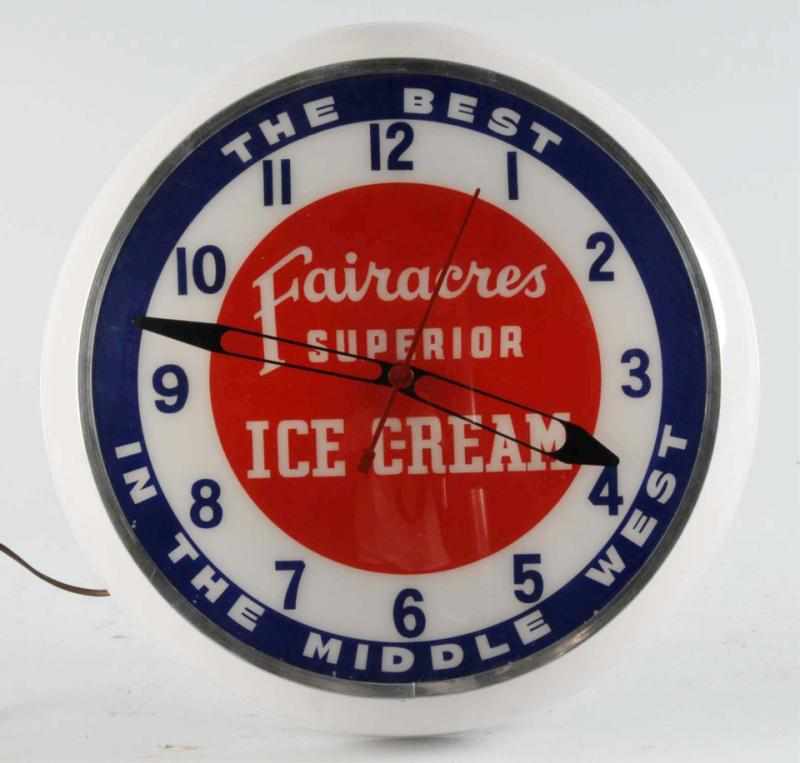 Appraisal: Fairacres Superior Ice Cream Advertising Clock Condition Excellent Size -