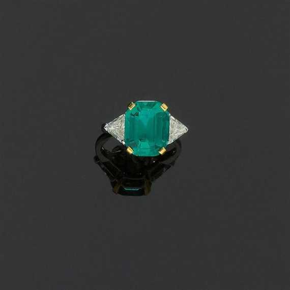 Appraisal: EMERALS AND DIAMOND RING BULGARI ca Platinum and prongs in