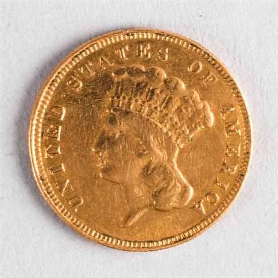 Appraisal: United States Indian Head gold three-dollar piece VF- Estimate -