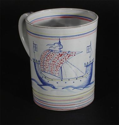 Appraisal: A Rye Pottery mug painted with a galleon at sail