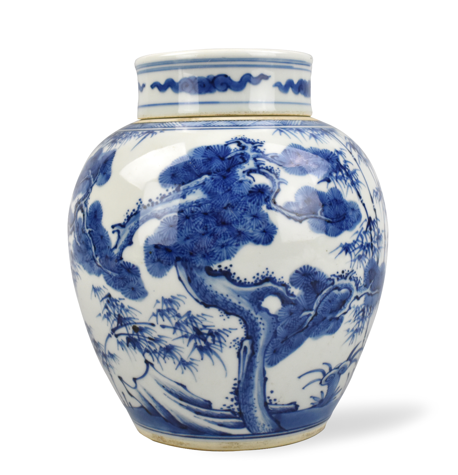 Appraisal: A Chinese Yongzheng Period blue white jar featuring the Three