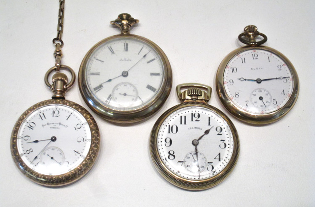 Appraisal: FOUR OPEN FACE POCKET WATCHES Illinois model size s jewel