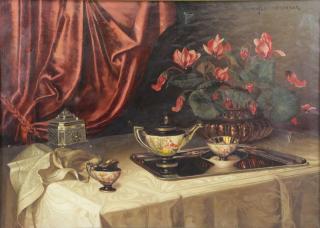 Appraisal: SCHONBRUNNER Ignaz Oil on Canvas Still Life Signed upper right