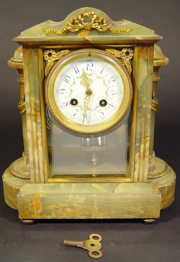 Appraisal: Victorian brass and onyx mantel clock with painted enamel dial