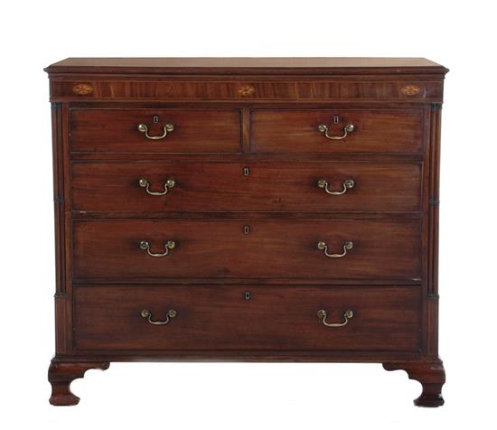 Appraisal: Georgian inlaid mahogany chest of drawers circa molded top oval-inlaid