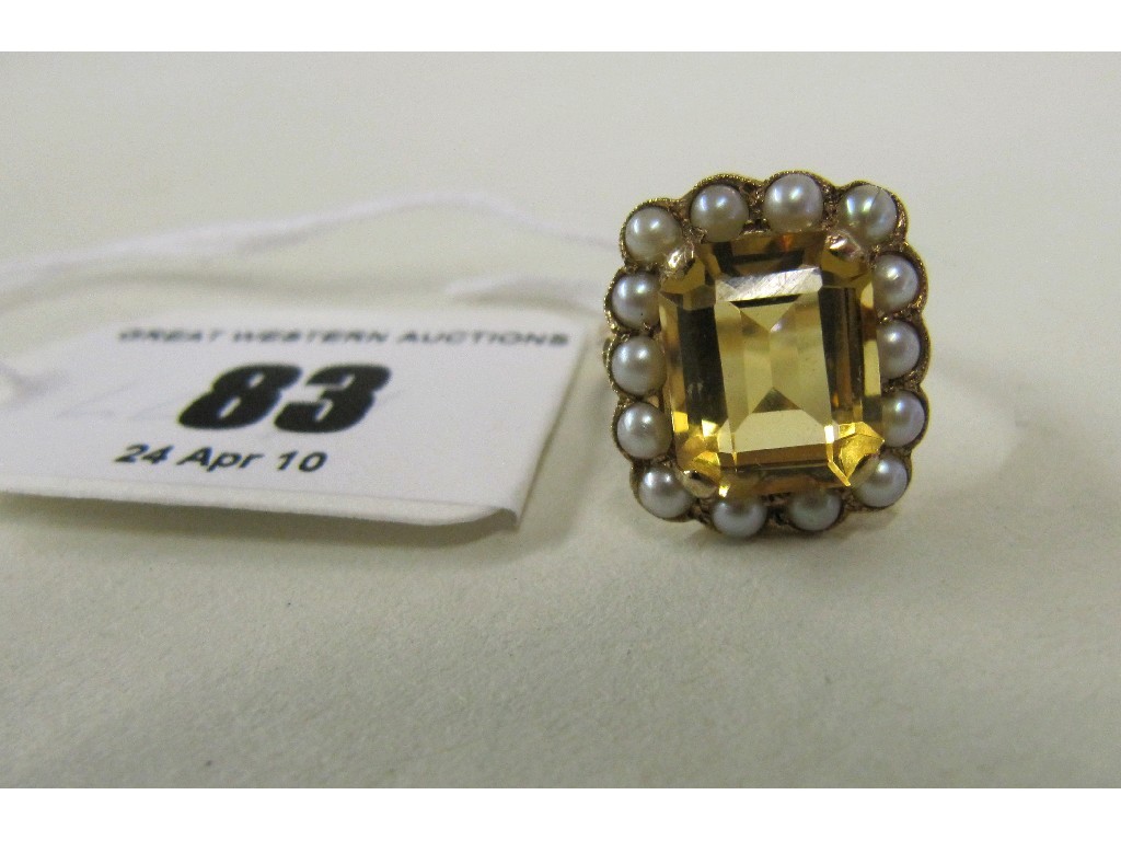 Appraisal: Nine carat gold citrine and seed pearl cluster ring