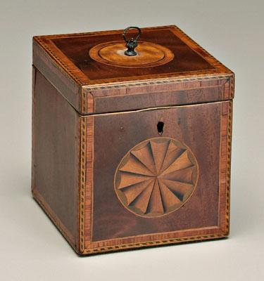 Appraisal: Finely inlaid mahogany tea box light wood herringbone and banded