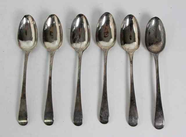 Appraisal: A set of six old English pattern table spoons Peter