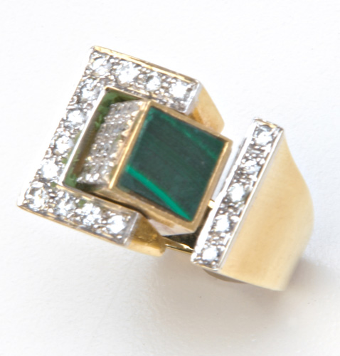 Appraisal: Modernist flip ring in k yg with lapis tiger's eye