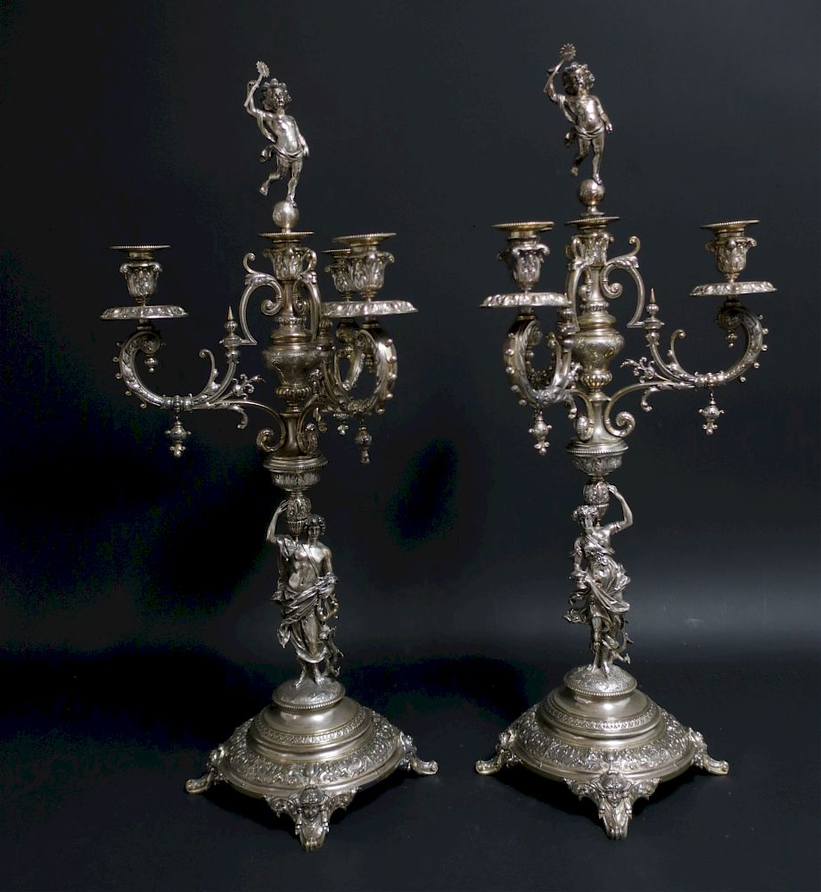 Appraisal: Pr Bruckmann Sohne Silver Figural Candelabra silver German late th